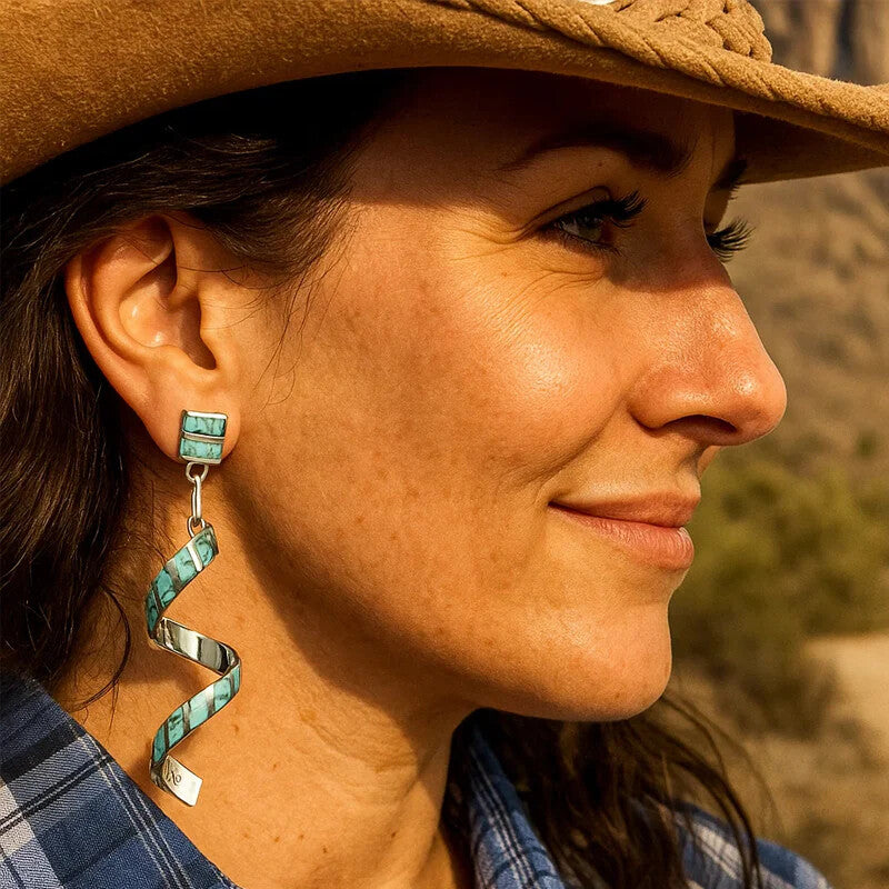 šµ Desert Twist: Turquoise Spiral Earrings