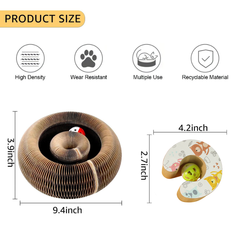 😸Cat Toy, Magic Organ Cat Scratch Board, Compact Cats Accordion Toy, Interactive Cardboard Cat Scratcher Pad Toys with Bell Ball for Indoor Exercise