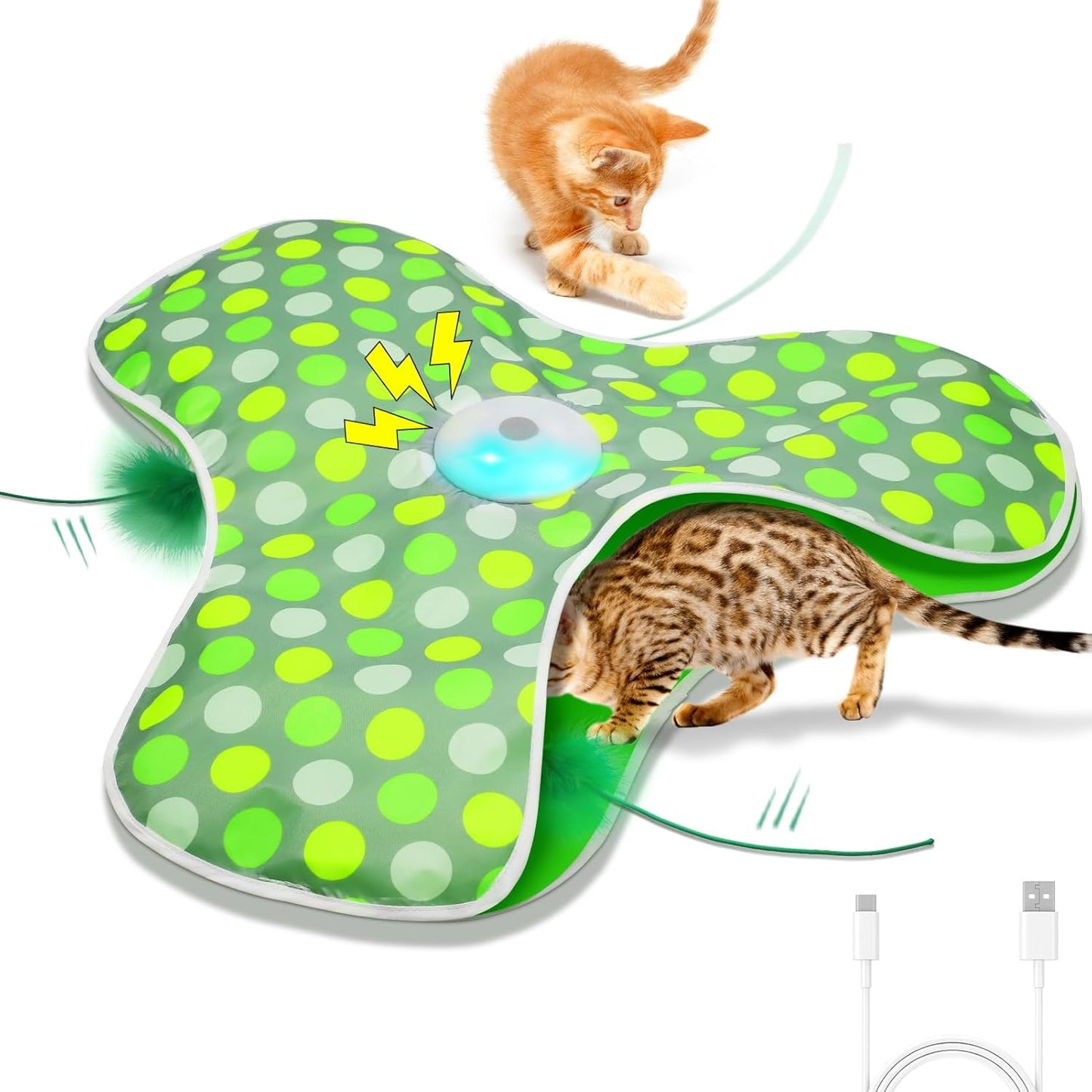 😸Interactive Cat Toys Rechargeable,Moving Concealed Feathers,Real Mouse Squeaky,Touch Activated Cat Kitten Toy Exercise Toys for Indoor Bored Adult Cats