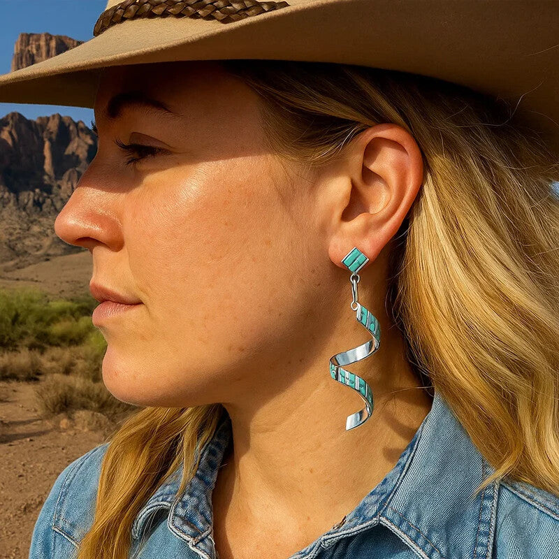 šµ Desert Twist: Turquoise Spiral Earrings