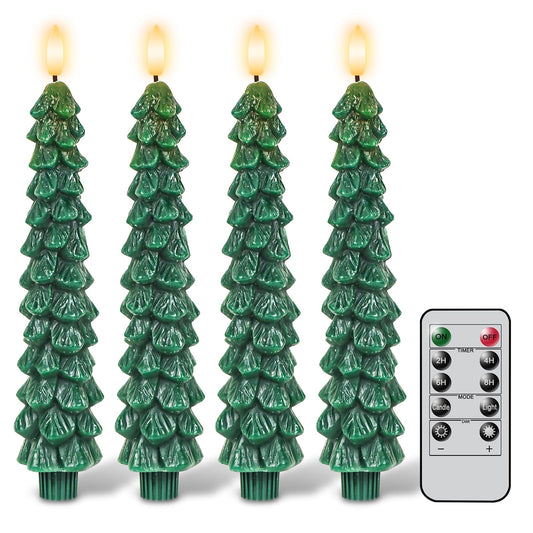 🕯️ GenSwin Christmas Tree Flameless Taper Candles – Green LED Candlesticks with 3D Flame & Remote Timer