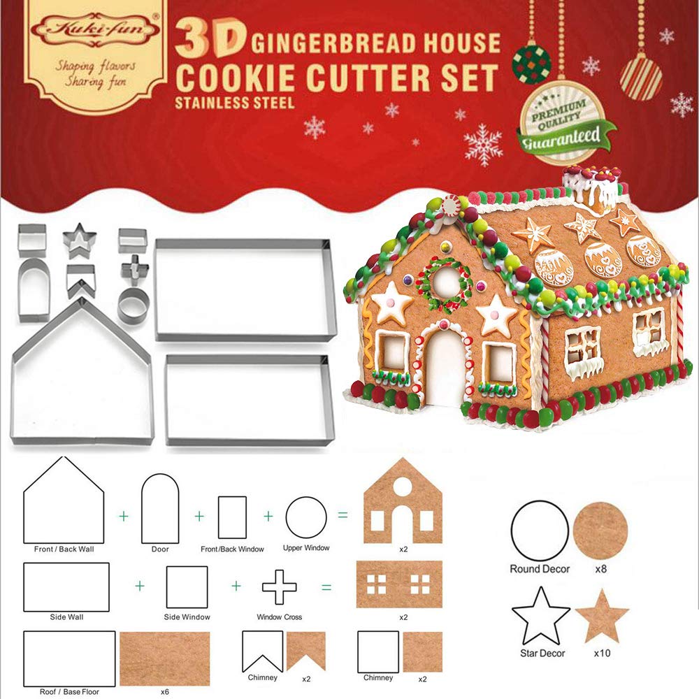 🍪 (Set of 10) Gingerbread House Cookie Cutter Set – 3D Christmas Cookie Mold Kit for Kids & Family Baking