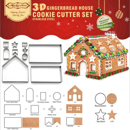🍪 (Set of 10) Gingerbread House Cookie Cutter Set – 3D Christmas Cookie Mold Kit for Kids & Family Baking