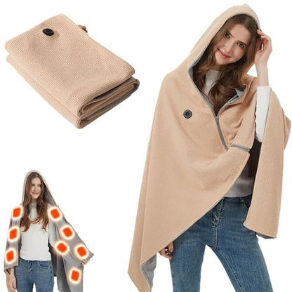 🔥 Heated Shawl Wrap for Women – USB Portable Wearable Blanket with 8 Heating Zones & 3 Levels, Soft Zipper Design for Home or Outdoor Use