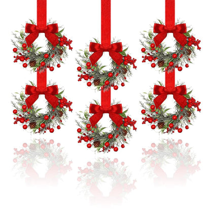 🎄Mini Christmas Wreaths with Ribbon Bows for Holiday Home Decor🎀