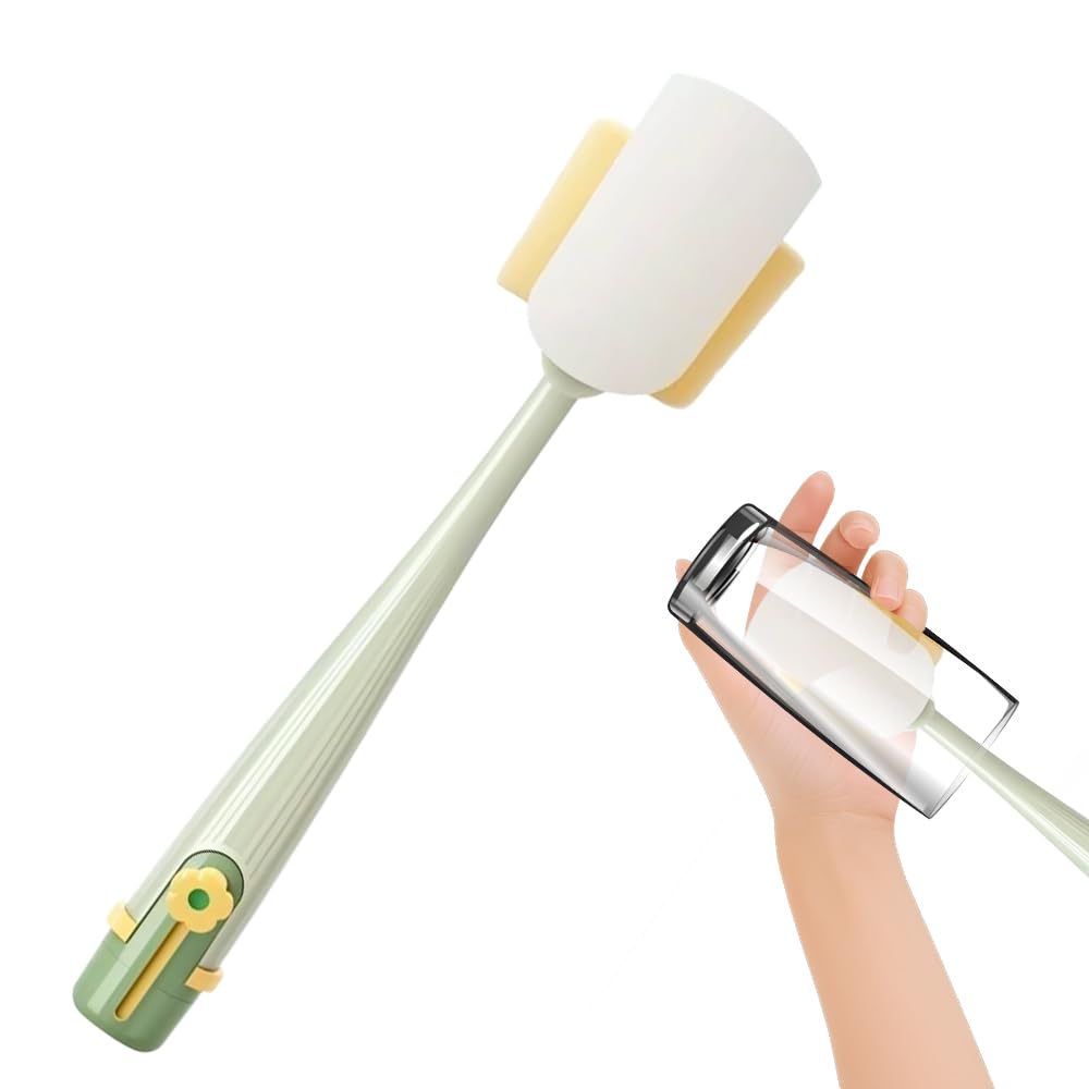 🌸 5-in-1 Bottle Cleaning Brush – 2026 Flower-Shaped Multifunctional Cup Brush with Long Handle, Sponge & Scrubber for Bottle Lid & Kitchen Cleaning