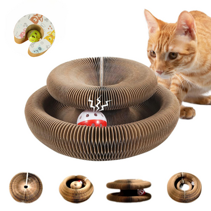 😸Cat Toy, Magic Organ Cat Scratch Board, Compact Cats Accordion Toy, Interactive Cardboard Cat Scratcher Pad Toys with Bell Ball for Indoor Exercise