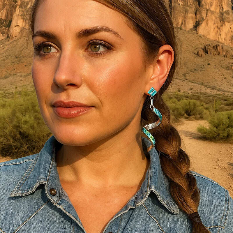 🌵 Desert Twist: Turquoise Spiral Earrings