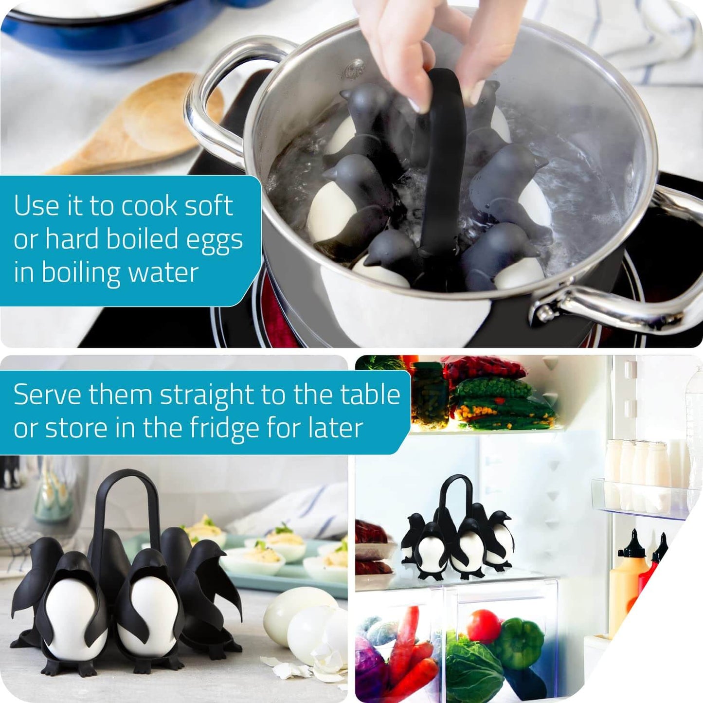 🐧 Egguins 3-in-1 Penguin Egg Rack—Boil Eggs, Store Eggs, Heat-Resistant Handle Design