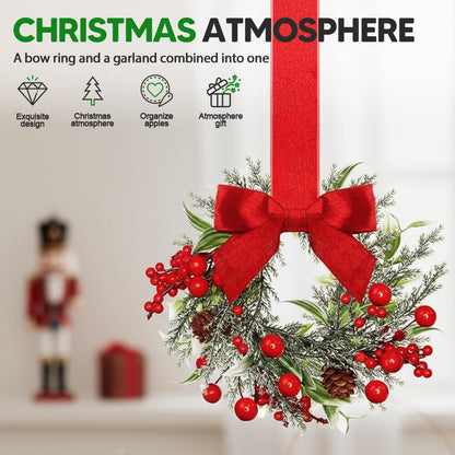 🎄Mini Christmas Wreaths with Ribbon Bows for Holiday Home Decor🎀