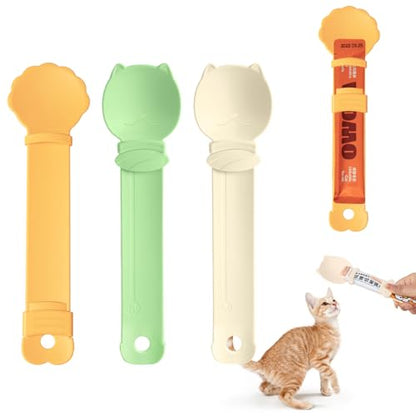 🍗3Pcs Multifunctional Cat Treat Squeeze Spoons Set - Colorful Dispensers for Wet Food