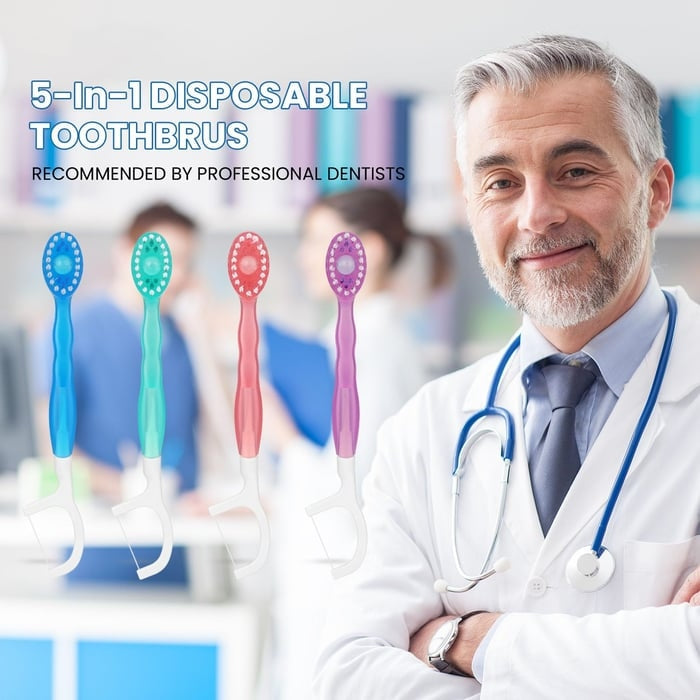 🔥HOT SALE🎁5 in 1 Mini Toothbrush & Floss & Tongue Scraper & Toothpick Set