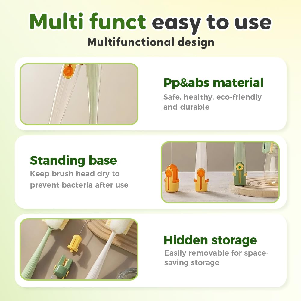 🌸 5-in-1 Bottle Cleaning Brush – 2026 Flower-Shaped Multifunctional Cup Brush with Long Handle, Sponge & Scrubber for Bottle Lid & Kitchen Cleaning