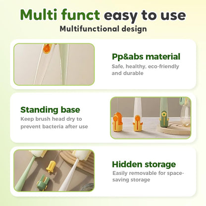 🌸 5-in-1 Bottle Cleaning Brush – 2026 Flower-Shaped Multifunctional Cup Brush with Long Handle, Sponge & Scrubber for Bottle Lid & Kitchen Cleaning