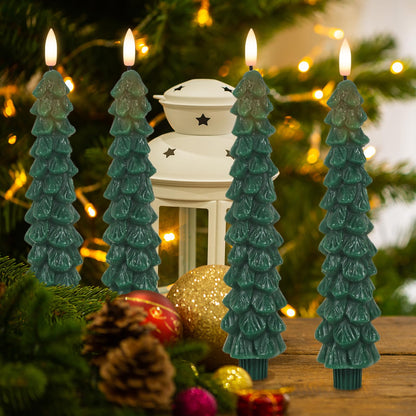 🕯️ GenSwin Christmas Tree Flameless Taper Candles – Green LED Candlesticks with 3D Flame & Remote Timer