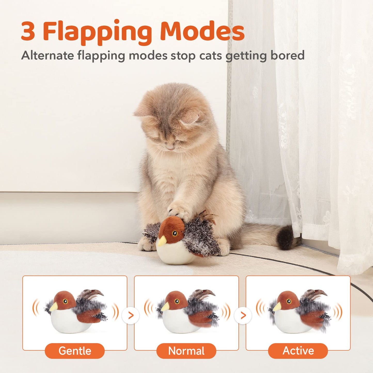 🐦Flapping Bird Cat Toy – Rechargeable, Chirping & Touch-Activated