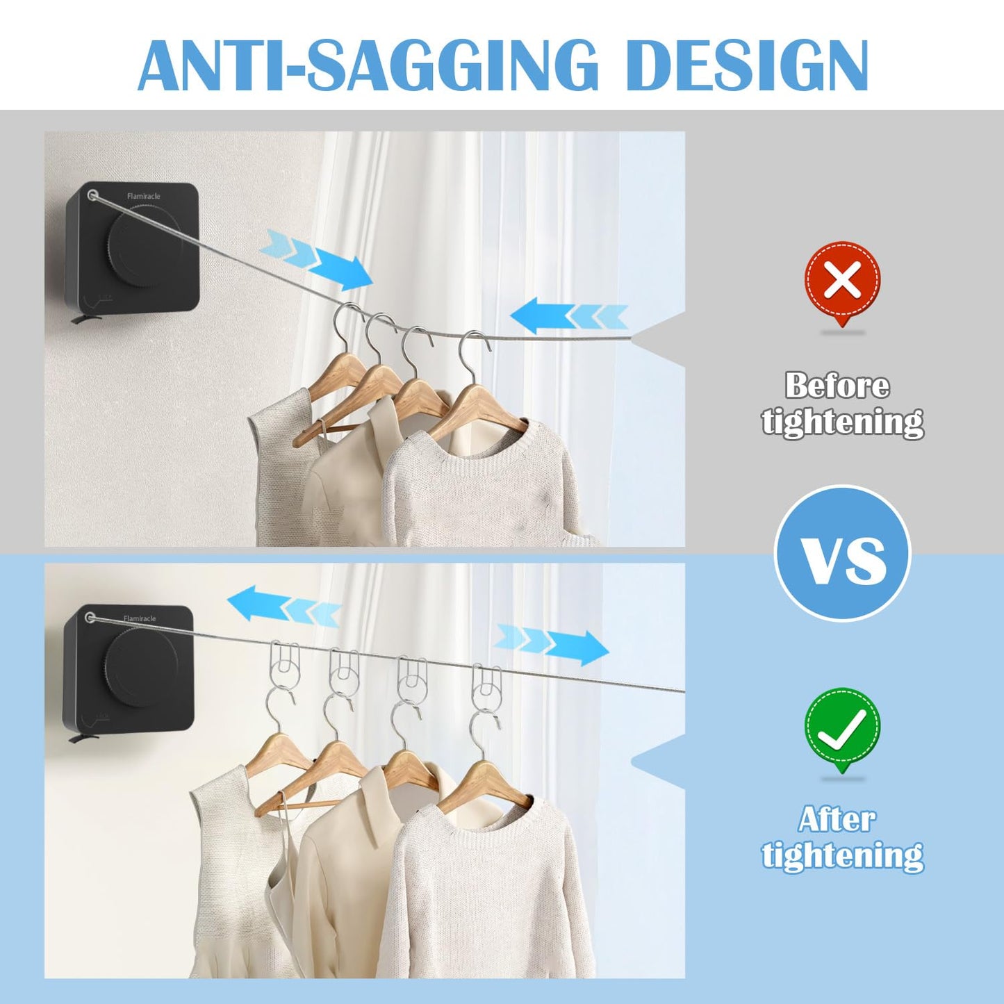 Non-Sagging Retractable Clothesline – Wall-Mounted Invisible Laundry Line for Indoor & Outdoor Use