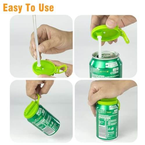 🥤4-pack 4-Color Cola Can Lid Set (Includes Straws), Silicone Straws with Anti-Toxic Design, Reusable
