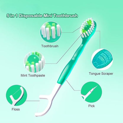 🔥HOT SALE🎁5 in 1 Mini Toothbrush & Floss & Tongue Scraper & Toothpick Set
