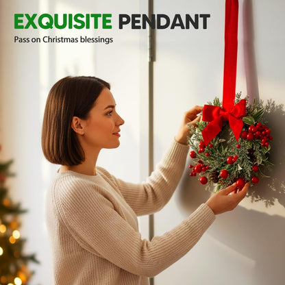 🎄Mini Christmas Wreaths with Ribbon Bows for Holiday Home Decor🎀