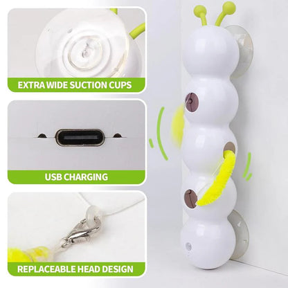 🐾 Interactive Cat Feather Toy – USB Rechargeable Wall-Mounted Whack-a-Mole Cat Teaser with Suction Cup, Perfect for Indoor Cats