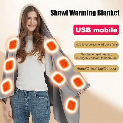 🔥 Heated Shawl Wrap for Women – USB Portable Wearable Blanket with 8 Heating Zones & 3 Levels, Soft Zipper Design for Home or Outdoor Use