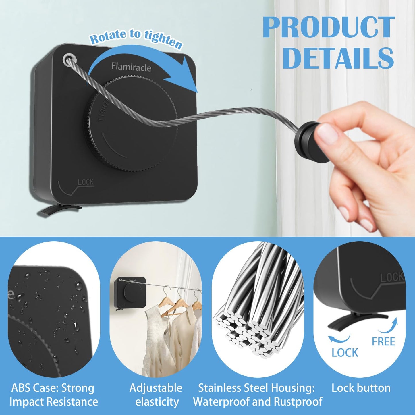 Non-Sagging Retractable Clothesline – Wall-Mounted Invisible Laundry Line for Indoor & Outdoor Use