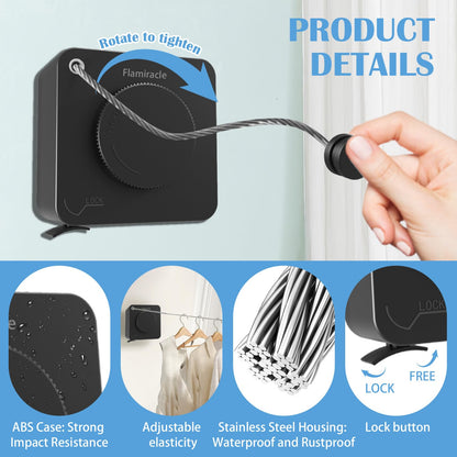 Non-Sagging Retractable Clothesline – Wall-Mounted Invisible Laundry Line for Indoor & Outdoor Use