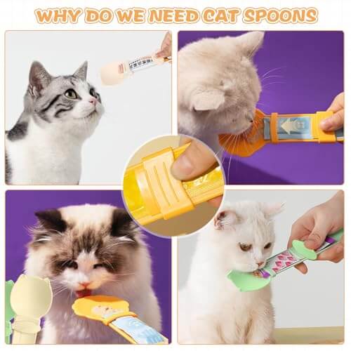 🍗3Pcs Multifunctional Cat Treat Squeeze Spoons Set - Colorful Dispensers for Wet Food
