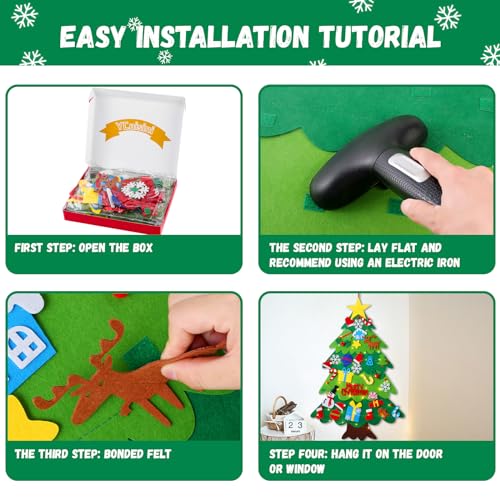 🎄 Felt Christmas Tree for Kids – 3.2ft DIY Wall Hanging Xmas Tree with 34 Ornaments & String Lights