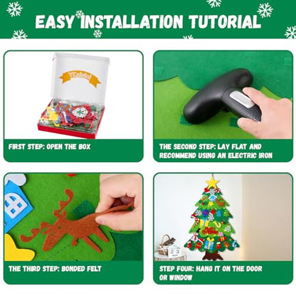 🎄 Felt Christmas Tree for Kids – 3.2ft DIY Wall Hanging Xmas Tree with 34 Ornaments & String Lights
