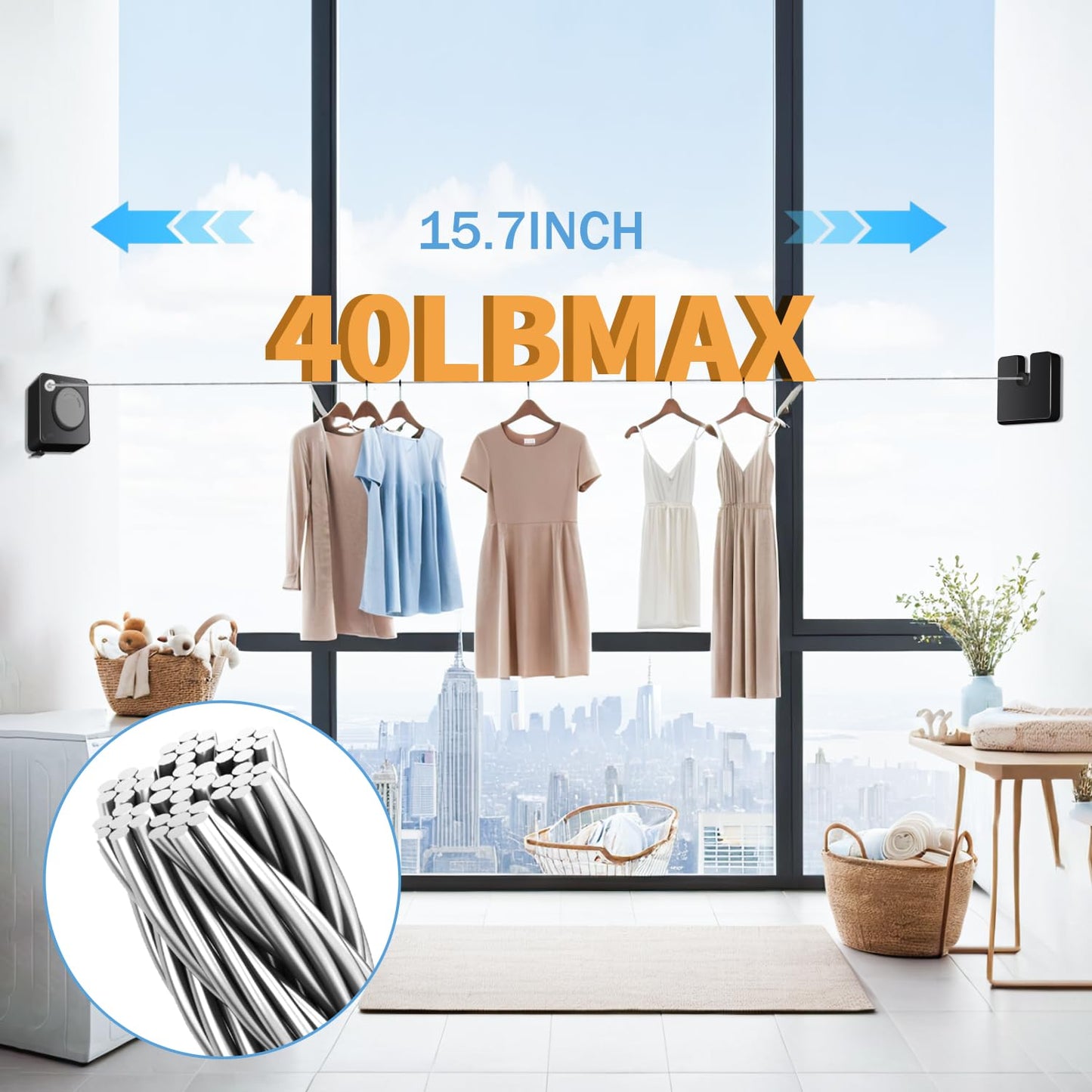 Non-Sagging Retractable Clothesline – Wall-Mounted Invisible Laundry Line for Indoor & Outdoor Use