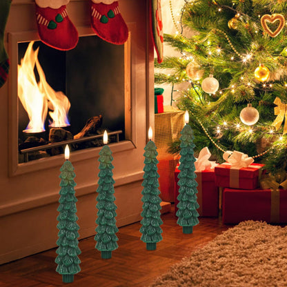 🕯️ GenSwin Christmas Tree Flameless Taper Candles – Green LED Candlesticks with 3D Flame & Remote Timer