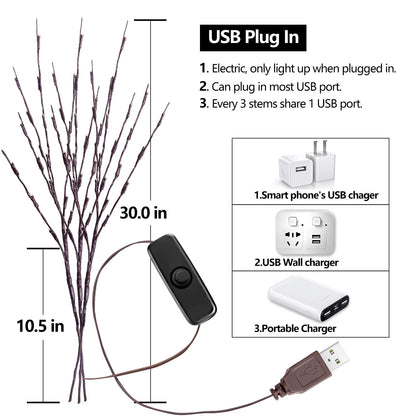 🌿 3-Piece Branch String Lights — 🎅 Perfect for Indoor Decor and Party Lighting