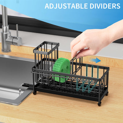 🧽 Cisily Black Sponge Holder for Kitchen Sink – Rustproof 304 Stainless Steel Sink Caddy Organizer with High Brush Holder & Soap Dispenser Space