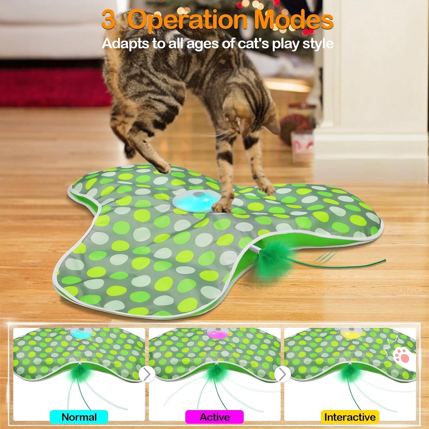 😸Interactive Cat Toys Rechargeable,Moving Concealed Feathers,Real Mouse Squeaky,Touch Activated Cat Kitten Toy Exercise Toys for Indoor Bored Adult Cats