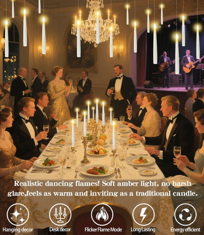 Floating Candles with Wand Magic Hanging Candles, Flameless Warm Light Flickering Battery Operated Candles, Floating LED Candles for Halloween Christmas Theme Party