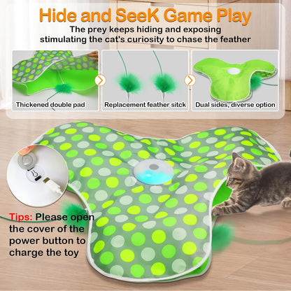 😸Interactive Cat Toys Rechargeable,Moving Concealed Feathers,Real Mouse Squeaky,Touch Activated Cat Kitten Toy Exercise Toys for Indoor Bored Adult Cats
