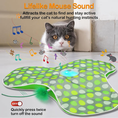 😸Interactive Cat Toys Rechargeable,Moving Concealed Feathers,Real Mouse Squeaky,Touch Activated Cat Kitten Toy Exercise Toys for Indoor Bored Adult Cats