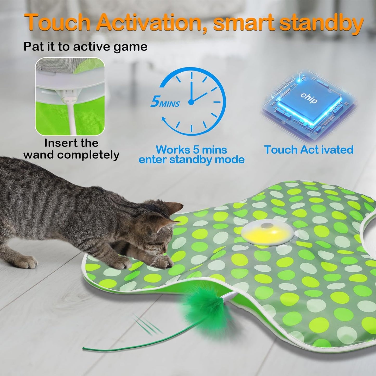 😸Interactive Cat Toys Rechargeable,Moving Concealed Feathers,Real Mouse Squeaky,Touch Activated Cat Kitten Toy Exercise Toys for Indoor Bored Adult Cats