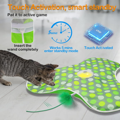 😸Interactive Cat Toys Rechargeable,Moving Concealed Feathers,Real Mouse Squeaky,Touch Activated Cat Kitten Toy Exercise Toys for Indoor Bored Adult Cats