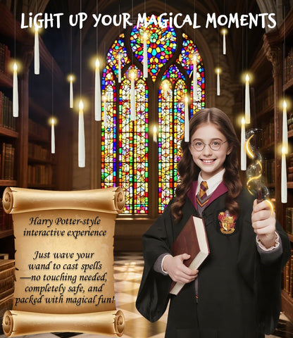 Floating Candles with Wand Magic Hanging Candles, Flameless Warm Light Flickering Battery Operated Candles, Floating LED Candles for Halloween Christmas Theme Party