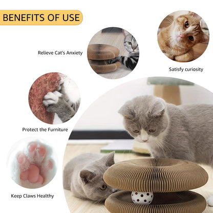 😸Cat Toy, Magic Organ Cat Scratch Board, Compact Cats Accordion Toy, Interactive Cardboard Cat Scratcher Pad Toys with Bell Ball for Indoor Exercise