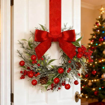🎄Mini Christmas Wreaths with Ribbon Bows for Holiday Home Decor🎀