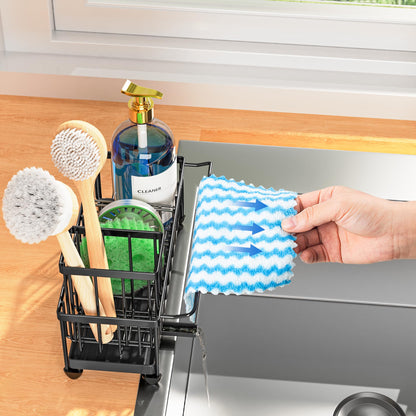 🧽 Cisily Black Sponge Holder for Kitchen Sink – Rustproof 304 Stainless Steel Sink Caddy Organizer with High Brush Holder & Soap Dispenser Space