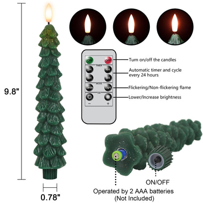 🕯️ GenSwin Christmas Tree Flameless Taper Candles – Green LED Candlesticks with 3D Flame & Remote Timer