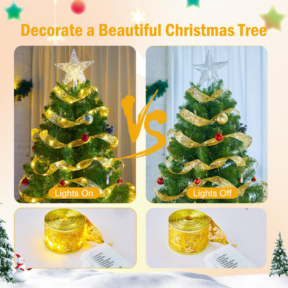 🎄 Minetom Christmas Tree Ribbon Lights – 33ft 100 LED Battery Fairy Lights with Timer