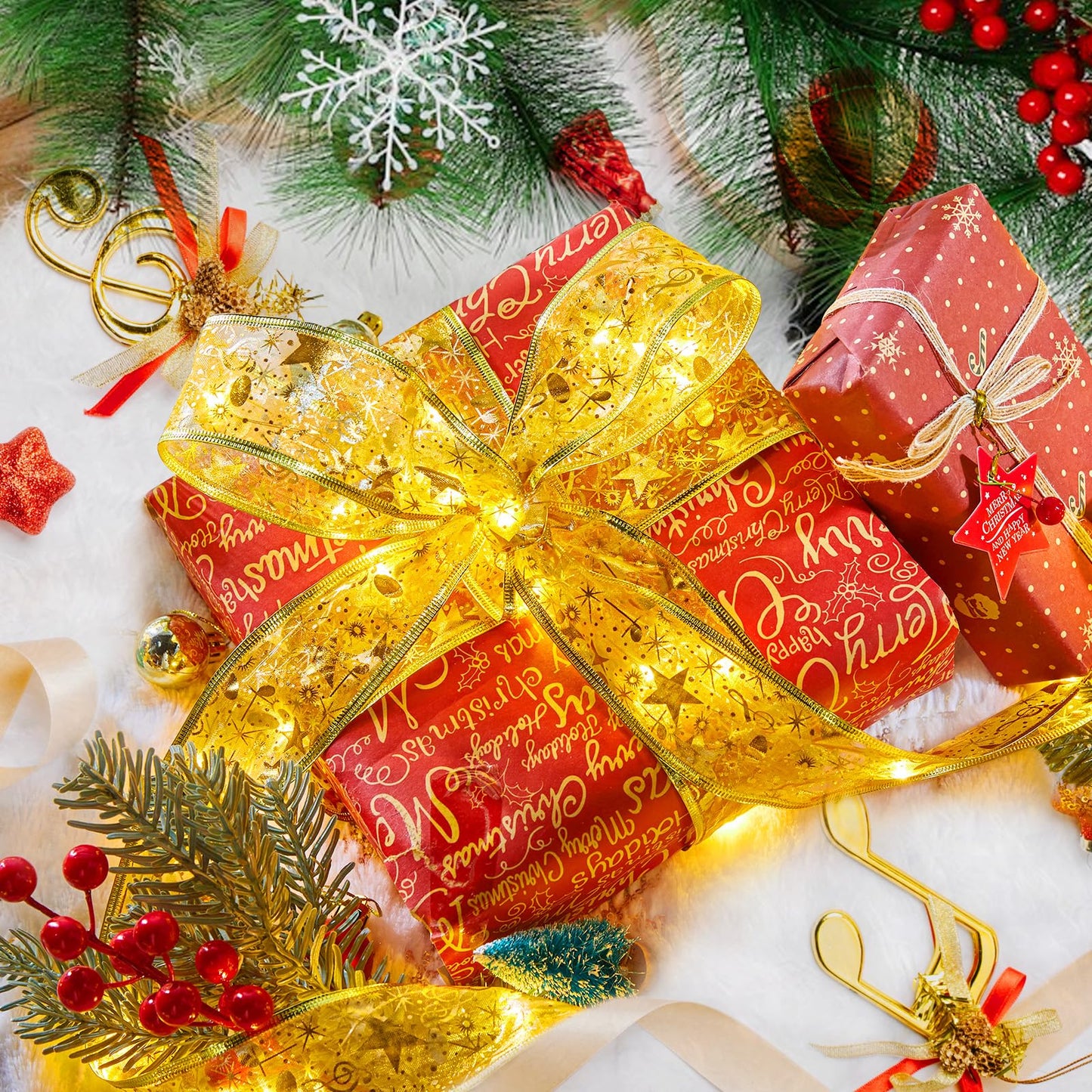 🎄 Minetom Christmas Tree Ribbon Lights – 33ft 100 LED Battery Fairy Lights with Timer