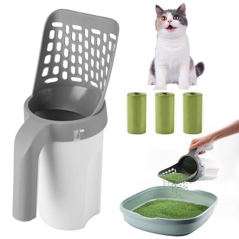 🐾 Cat Litter Scooper with Holder & Waste Bin – Includes 15 Refill Bags (1 Boxes), Large-Capacity Portable Cat Shovel for Easy Cleaning
