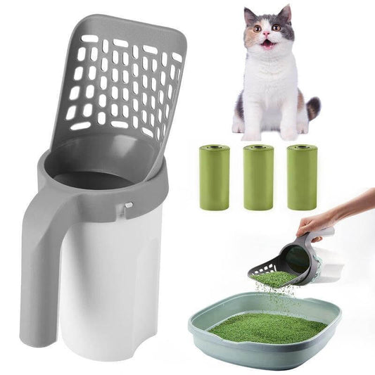 🐾 Cat Litter Scooper with Holder & Waste Bin – Includes 15 Refill Bags (1 Boxes), Large-Capacity Portable Cat Shovel for Easy Cleaning